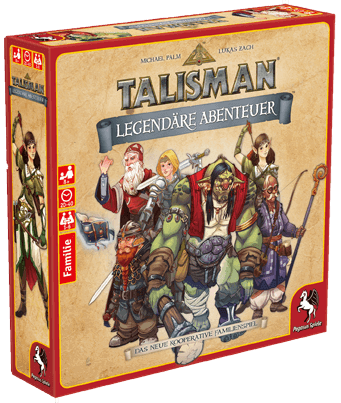 Spieleschachtel des Brettspiels "Talisman - Legendäre Abenteuer" vom Pegasus Verlag