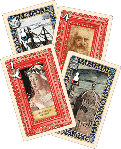 Abbildung der Spielkarten aus dem Kartenspiel Wiege der Renaissance