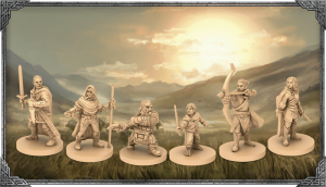 Miniaturen der Spielerhelden aus dem Brettspiel "Der Herr der Ringe - Reise durch Mittelerde" von Asmodee